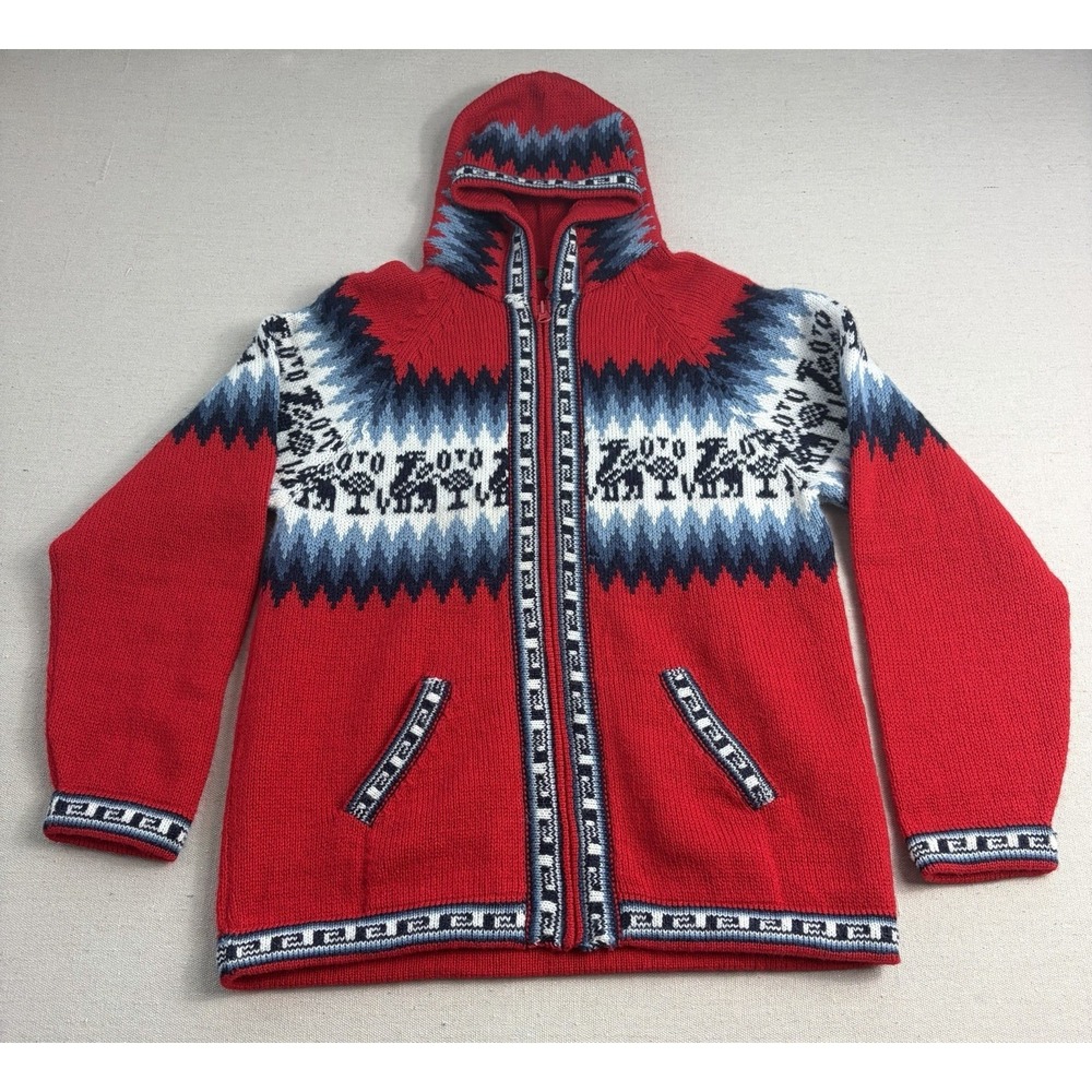 Arte Meche Alpaca Wool Cardigan Sweater Full Zip Llama/Geometric Kids Sz 14 (e8)